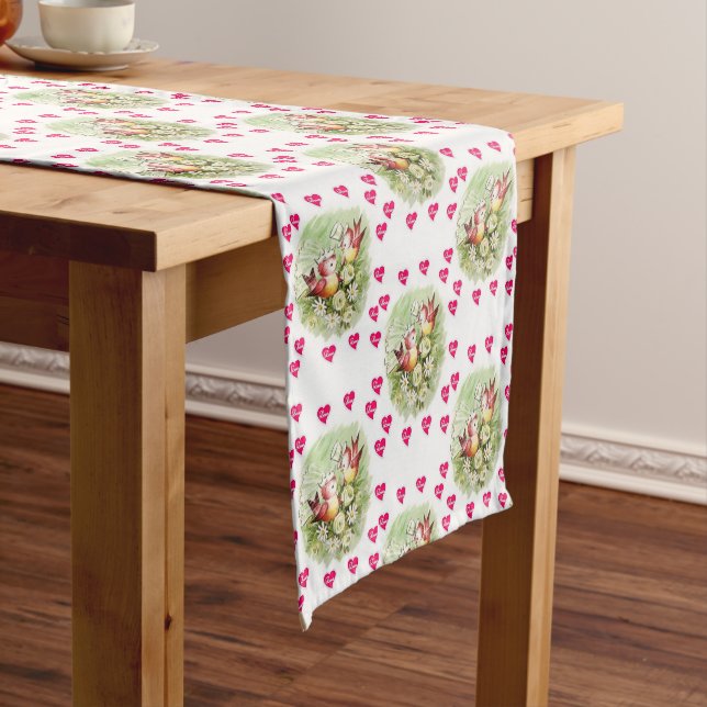 Tablecloth Runner Valentines Bird Vintage (In Situ)