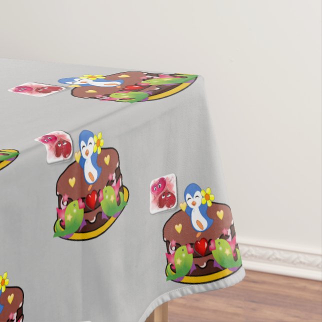 Tablecloth Valentine's Day Penguin Hearts (In Situ)