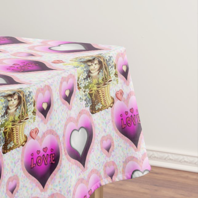 Tablecloth Valentine's Day Vintage Cat (In Situ)
