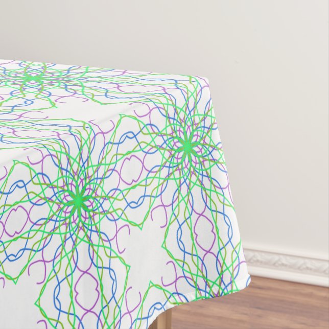 Tablecloth, White Green Kaleidoscope Flower Tablecloth (In Situ)