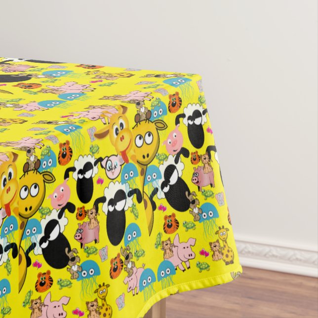 Tablecloth Yellow Giraffe Elephant Pig Dog (In Situ)