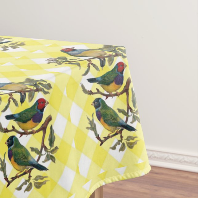 Tablecloth Yellow Plaid Bird (In Situ)