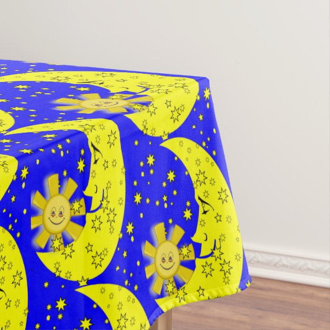 Tablecloth Yellow Sun Moon Stars Blue (In Situ)