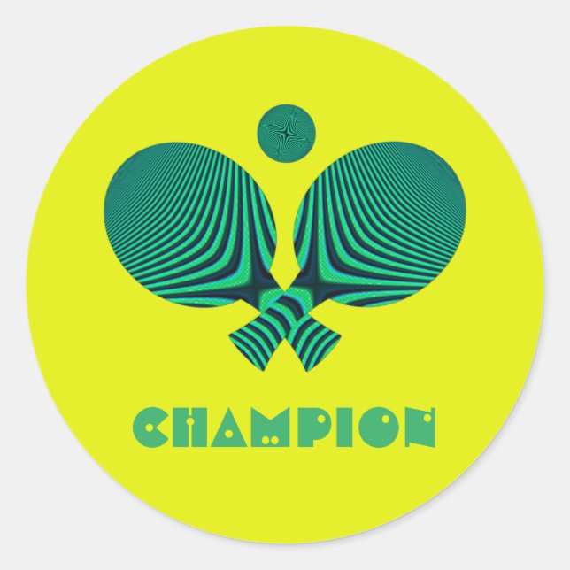 Tabletennis champion yellow teal retro style classic round sticker (Front)
