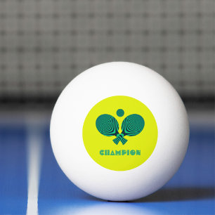 Tabletennis champion yellow teal retro style ping pong ball