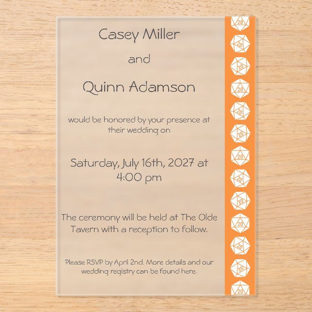 Tabletop Chic in Orange Acrylic Wedding  Invitations (Front)
