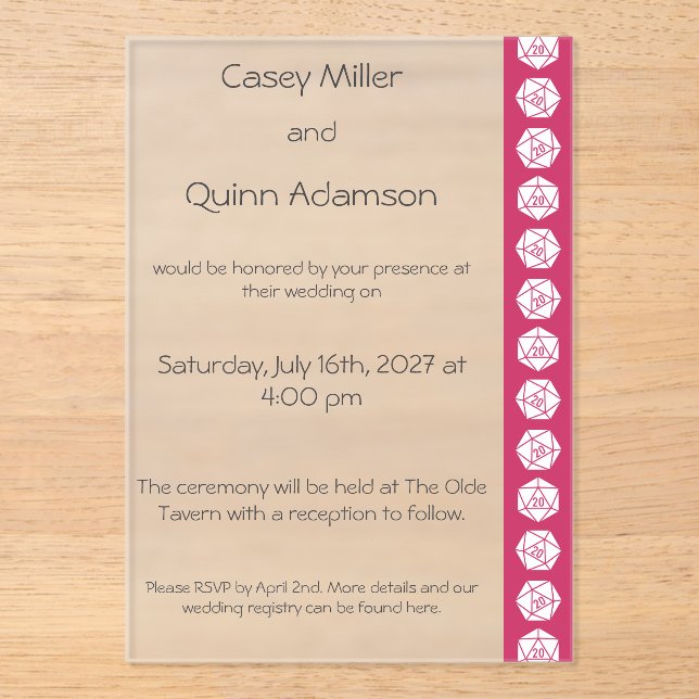 Tabletop Chic in Raspberry Acrylic Wedding  Invitations (Front)