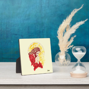 Tabletop  Easel With Canvas : Christ In Prayer Plaque