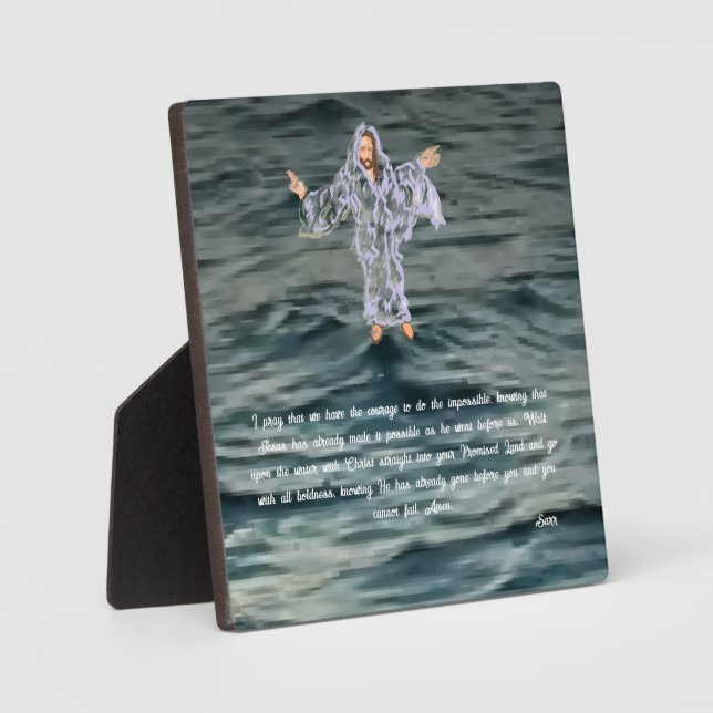 Tabletop  Easel With Canvas :Jesus Walks On Water Plaque (Front)