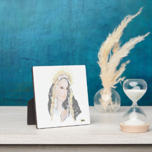 Tabletop  Easel With Canvas :  Virgin Mary Plaque