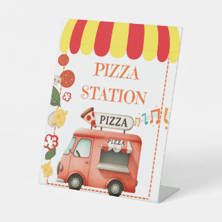 Tabletop Food Signage Pizza Station Pedestal Sign