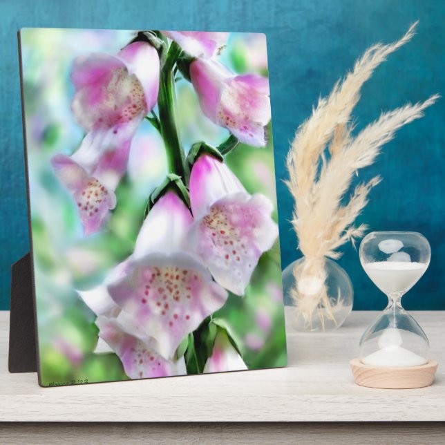 Tabletop Plaque Foxglove Art in Pastel Colours (Side)