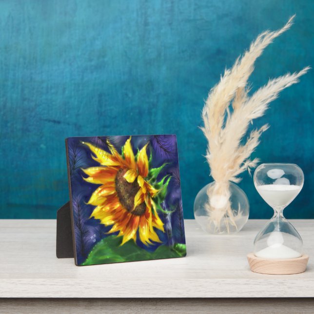 Tabletop Plaque Sunflower at Night Art Print (Insitu)