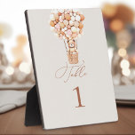 Tabletop Plaque with Easel<br><div class="desc">We Can Bearly Wait Table Numbers! This little bear is waiting for the big baby party, sitting in a hot air balloon built out of pink and cream balloons. Whimsical watercolors and modern typography complement the design. Personalise this cute Bear Baby Shower Invitation with your baby shower details easily and...</div>