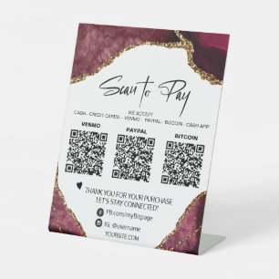 *~* Tabletop QR 3 PAYMENT Table Tent AGATE Glitter Pedestal Sign