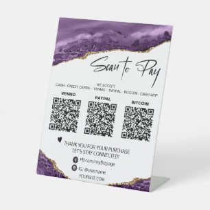 *~* Tabletop QR .  3 PAYMENT Table Tent AGATE GOLD Pedestal Sign