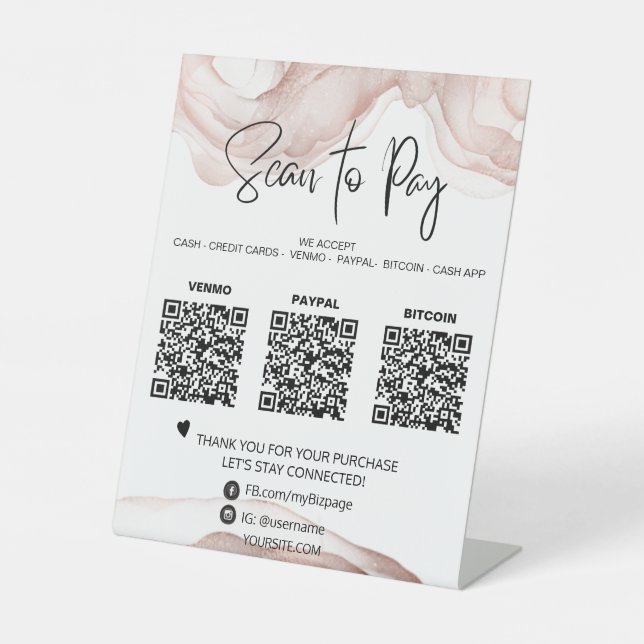 *~* Tabletop QR PAYMENT Table Tent . Pedestal Sign (Front)