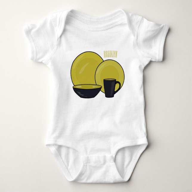 Tableware set cartoon illustration  baby bodysuit (Front)