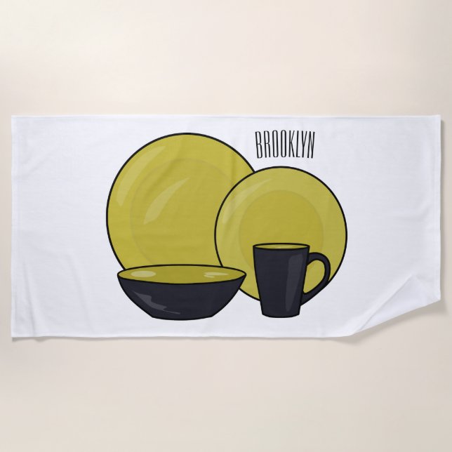 Tableware set cartoon illustration  beach towel (Front)