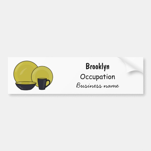 Tableware set cartoon illustration bumper sticker (Front)