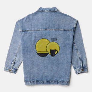 Tableware set cartoon illustration  denim jacket