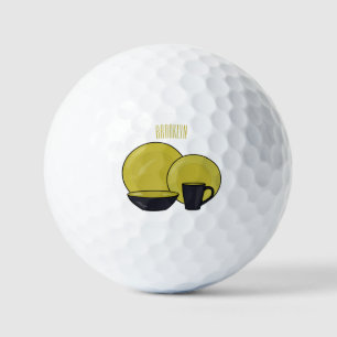 Tableware set cartoon illustration golf balls