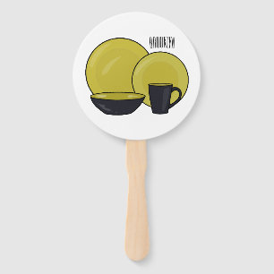 Tableware set cartoon illustration  hand fan