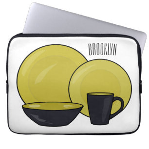 Tableware set cartoon illustration  laptop sleeve