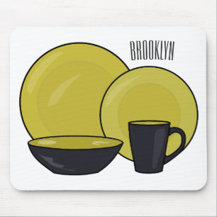 Tableware set cartoon illustration  mouse pad