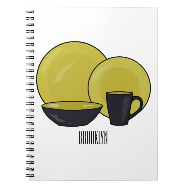 Tableware set cartoon illustration  notebook (Front)