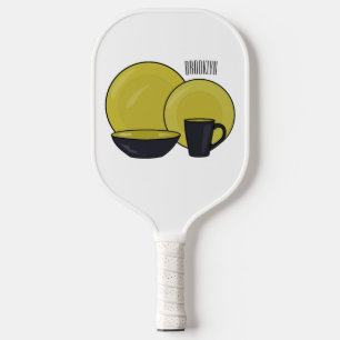 Tableware set cartoon illustration pickleball paddle