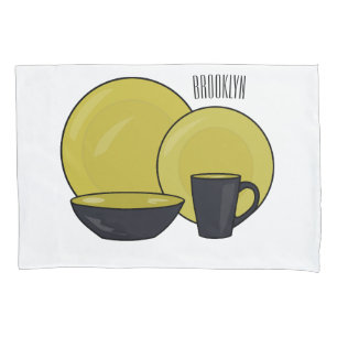 Tableware set cartoon illustration  pillowcase