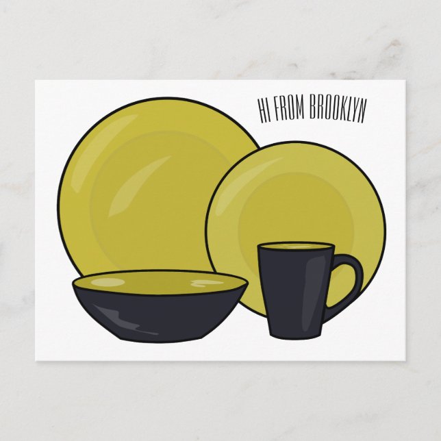 Tableware set cartoon illustration  postcard (Front)