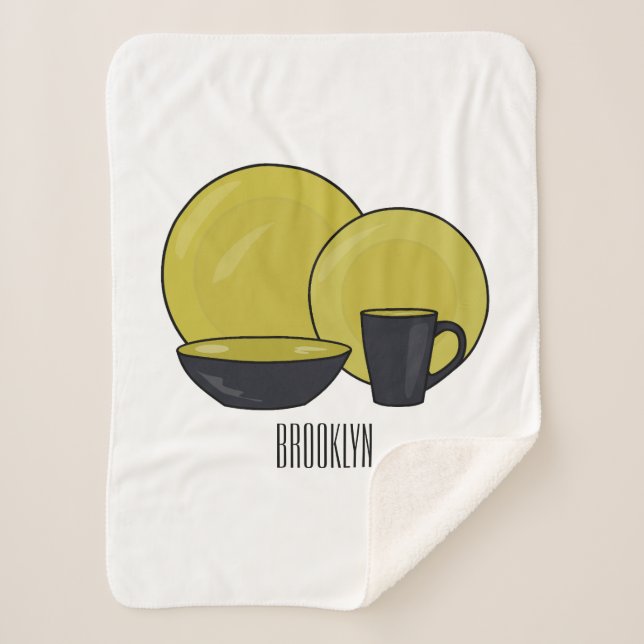 Tableware set cartoon illustration sherpa blanket (Front)