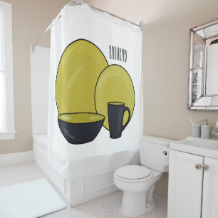 Tableware set cartoon illustration shower curtain