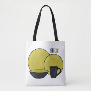 Tableware set cartoon illustration tote bag