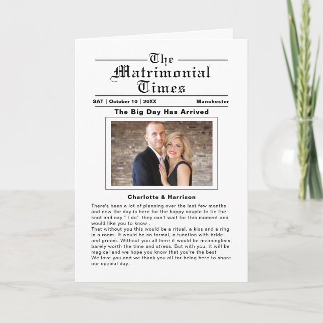 Tabloid Press Newspaper Style Wedding Program Programme (Front)