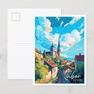 Tabor Czech vintage travel illustration Postcard