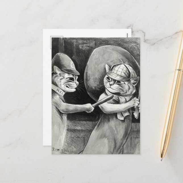 Tabs Pawnbroker by Louis Wain Holiday Postcard (Front/Back In Situ)