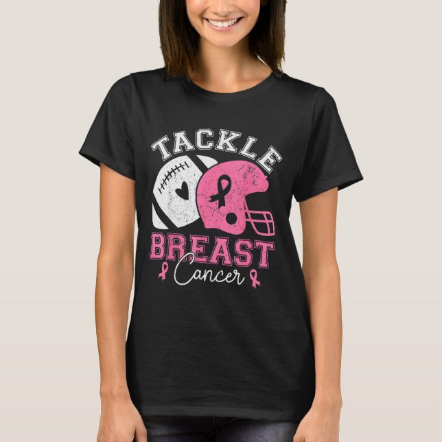 Tackle Breast Cancer Awareness Nk Ribbon American  T-Shirt (Front)