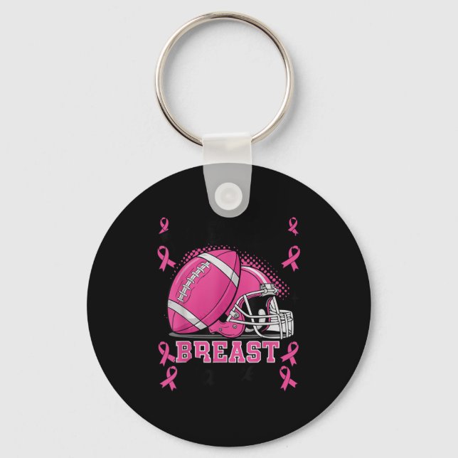 Tackle Breast Cancer Awareness Nk Ribbon Football  Key Ring (Front)