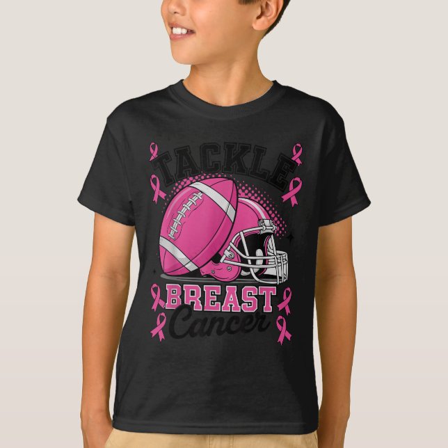 Tackle Breast Cancer Awareness Nk Ribbon Football  T-Shirt (Front)