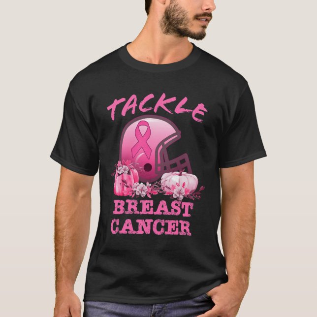 Tackle Breast Cancer Football Breast Cancer Awaren T-Shirt (Front)