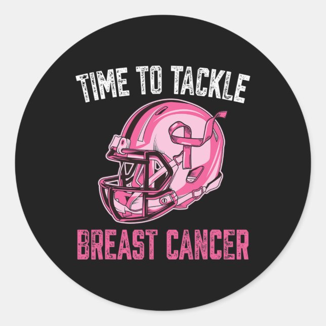 Tackle Breast Cancer Football Helmet Pink Ribbon A Classic Round Sticker (Front)