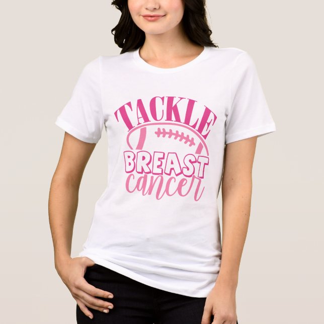 Tackle Breast Cancer Football Modern Pink Tri-Blend Shirt (Front)