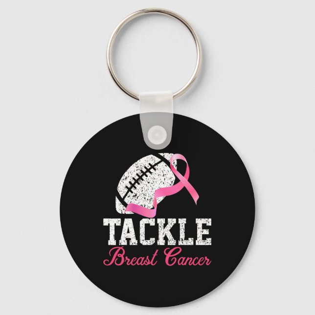 Tackle Breast Cancer Football Survivor Pink Ribbon Key Ring (Front)