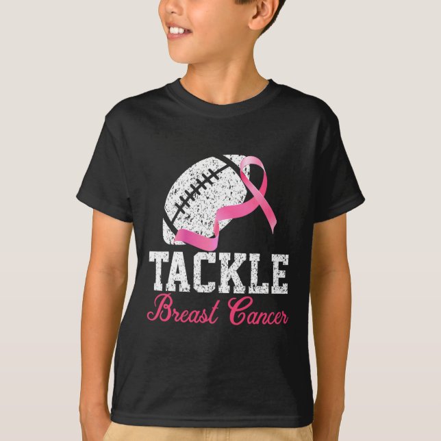 Tackle Breast Cancer Football Survivor Pink Ribbon T-Shirt (Front)
