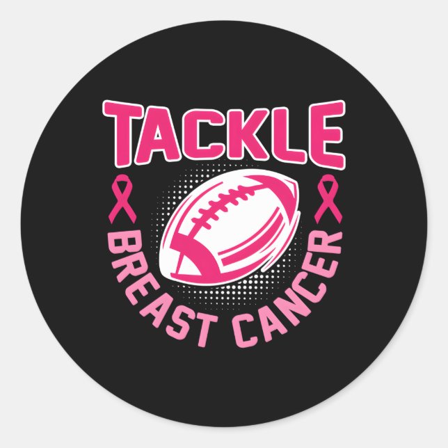 Tackle Breast Cancer K Ribbon Awareness Football Classic Round Sticker (Front)