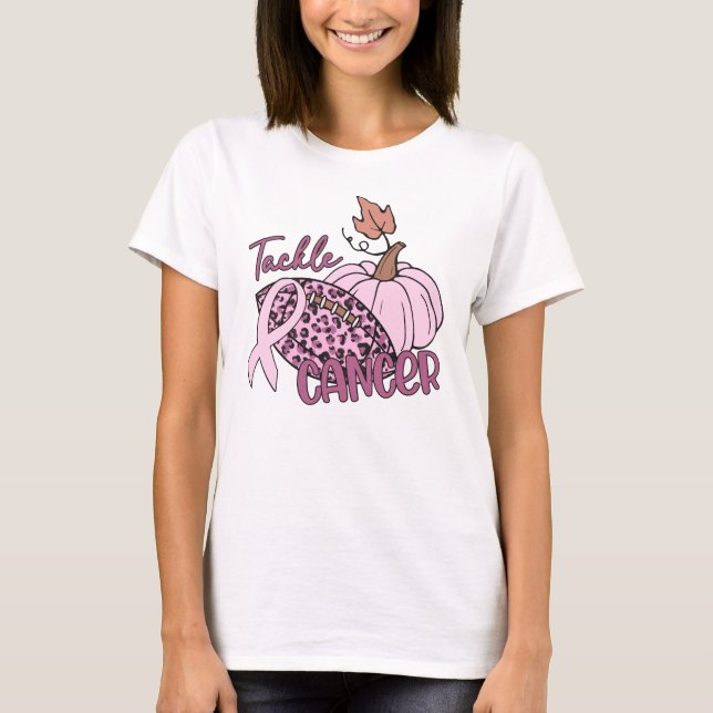 Tackle Cancer Football Pumpkin Breast Cancer T-Shirt (Front)