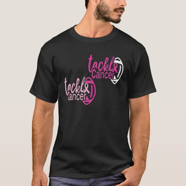 Tackle Cancer Football Ribbon Breast Cancer T-Shirt (Front)